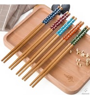 Lexroo 5 Çift Doğal Bambu Chopstick Seti Çiçek Desenli Uzak Doğu Yemek Çubuğu