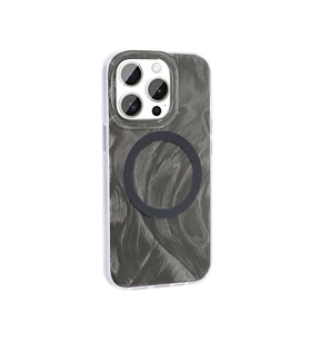 iPhone 15 Pro Kılıf Magsafe Şarj Özellikli Fırça Boya Desenli Palet Kılıf (Gri)