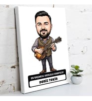 Ukulele Sanatçısına Hediye Erkek Karikatürlü Kanvas Tablo