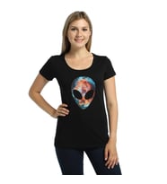 Bant Giyim - Alien Cosmos Siyah Kadın T-shirt Tişört