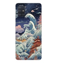 Samsung Galaxy A51 Uyumlu Kanagawa Dalga Kolaj Desenli Şeffaf Telefon Kılıfı