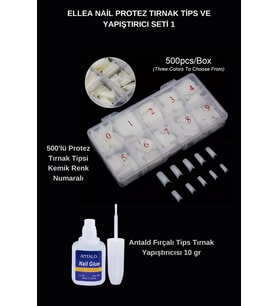 Protez Tırnak Tips ve Yapıştırıcı Seti Kemik Renk