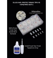 Protez Tırnak Tips ve Yapıştırıcı Seti Kemik Renk