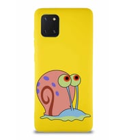 Samsung Galaxy A81 Soft Premier Kapak Salyangoz Gary Tasarımlı Silikon Kılıf - Sarı (Şeffaf)