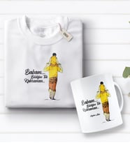 BK Gift Kişiye Özel Bildiğim Tek Kahraman Tasarımlı Beyaz Tişört ve Kupa Seti-1 (Model 1)