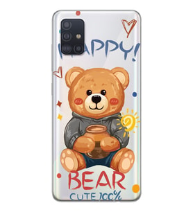 Samsung Galaxy A51 Uyumlu Happy Bear Tasarımlı Şeffaf Telefon Kılıfı