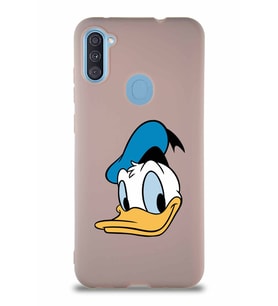 Samsung Galaxy M11 Soft Premier Kapak Donald Duck-B Tasarımlı Silikon Kılıf - Pudra (Şeffaf)