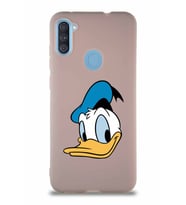 Samsung Galaxy M11 Soft Premier Kapak Donald Duck-B Tasarımlı Silikon Kılıf - Pudra (Şeffaf)