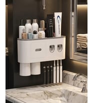 Çift Dispenserli Diş Macunu Sıkacağı 6 Fırçalık Bardaklı Banyo Organizer