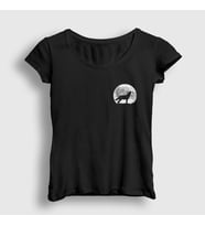 Presmono Kadın Siyah Howl Moon Wolf Kurt T-Shirt 306989tt