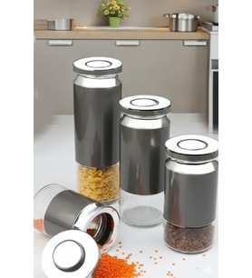 Kosova 4 Lü Gri- Gümüş Cam Kavanoz Seti 1550ML-1230ML-940ML-690ML