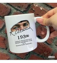 Size Özel Mavi Gözlü Mustafa Kemal Atatürk  İmzalı  Baskılı Kupa Bardaklar