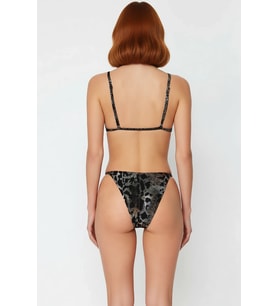 Kadın Bikini Takımı Üçgen Kap Balensiz Düşük Bel Brazilian Kesim Yılan Desenli Örme Parlak Kumaş