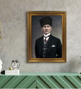 Altın Yaldız Çerçeveli A3 Atatürk Tablosu - 21
