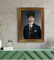 Altın Yaldız Çerçeveli A3 Atatürk Tablosu - 21
