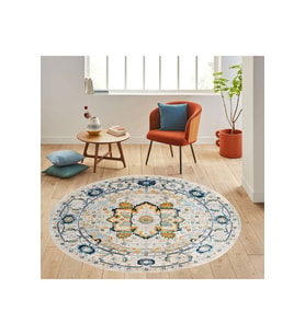 Eliana Home Baskılı, Yıkanabilir Kaymaz Taban Yuvarlak Halı LNA7150 120x120 cm (Mavi)