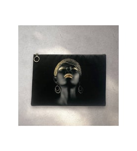 Afrikalı Kadın Clutch Portföy Çanta (Siyah-Siyah)