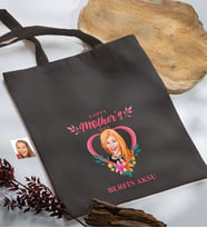 BK Gift Kişiye Özel Anneler Günü Karikatürlü Antrasit  Kumaş Bez Çanta, Baskılı Omuz Çantası, Alışveriş Çantası, Anneye Hediye-5