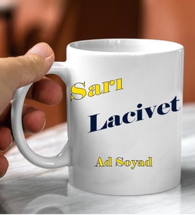 Kişiye Özel Sarı Lacivert Taraftar Tasarımlı Beyaz Kupaa Bardakk
