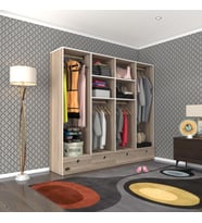 Kenzlife giysi dolabı 4 bölmeli 4 çekmeceli kamil 182*200*42 crd dolap kapaksız
