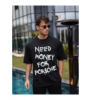 Unisex Bisiklet Yaka Baskılı Oversize T-Shirt - Siyah