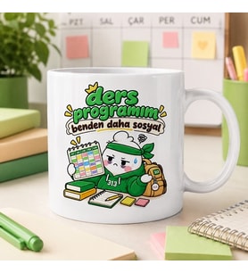 Ders Programım Benden Daha Sosyal Komik Öğrenci Baskılı Seramik Kupa