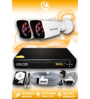 ELITCAM 2 Kameralı Kare 2 Dış Kamera Set 500 GB HDD Full HD Gece Görüşlü Güvenlik Kamerası Sistemi