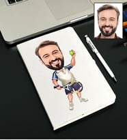 Kişiye Özel Tenisçi Tasarımlı Karikatürlü Beyaz Defter Kalem Seti 50