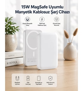 15w Magsafe Uyumlu Manyetik Kablosuz Powerbank 5000 Mah