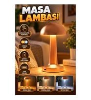 Şarjlı Bronz LED Masa Lambası – Dokunmatik 3 Renk Işık ve USB Çıkışlı