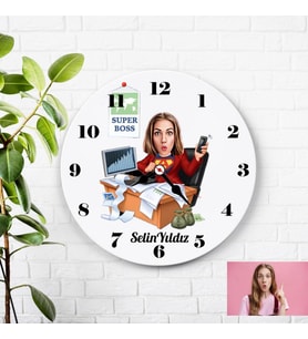 Karikatürlü Patrona Özel Kişiye Özel Duvar Saati