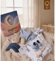 Liva - Yenidoğan Erkek Bebek Hediye Seti– Müslin Örtü, Zıbın Seti, Amigurumi, Bebek Ayakkabısı (Mavi)