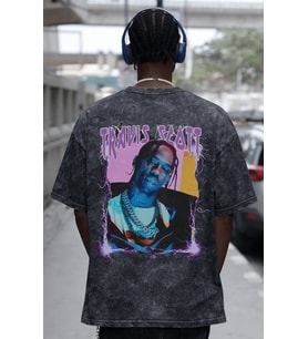Travis Scott Rapper Şarkıcı Sırt Baskılı Unisex Oversize Eskitme Yıkamalı Tişört