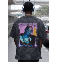 Travis Scott Rapper Şarkıcı Sırt Baskılı Unisex Oversize Eskitme Yıkamalı Tişört