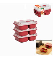 3 PCS KIRMIZI BÖLME DİKDÖRTGEN SAKLAMA KABI SETİ 1200ML