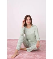Pijamoni Kadın Milan Bisiklet Yaka Uzun Kol İnce Pijama Takımı 7600/33 - 1 Adet (Su Yeşili)