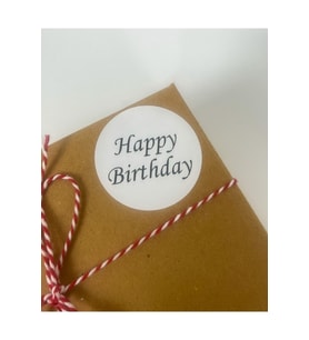 Happy Birthday Siyah El Yazılı 5 Cm Yuvarlak Yapışkanlı Etiket 100 Adet
