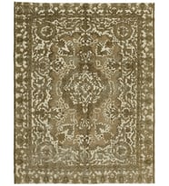 Kahverengi Salon Halısı Bej Renkli El Dokuma Vintage Stil Madalyon Göbekli Klasik Tasarım