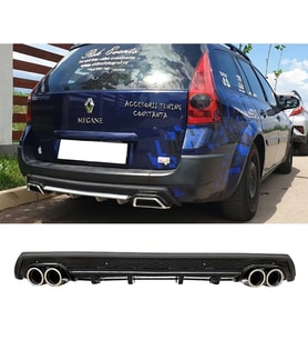Renault Megane 2 SW Siyah Difüzör Çiftli Yuvarlak Egzoz Görünümlü D Tip Difizör 2002 - 2009