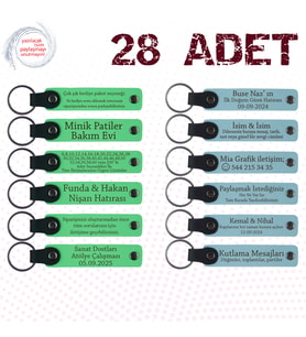 Fıstık Yeşili & Gök Mavi, Yılbaşı Kutlamalarına Küçük Armağan 28’li Set, Mesajlı Hatıra Anahtarlık