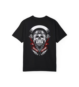 Erkek Motorcu Kurukafa Baskılı  Siyah Oversize T-shirt (Siyah)