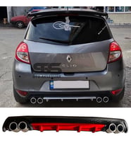 Renault Clio 3 Difüzör Arka Tampon Eki 4 Egzoz Çıkışlı Kırmızı Lüx Tip