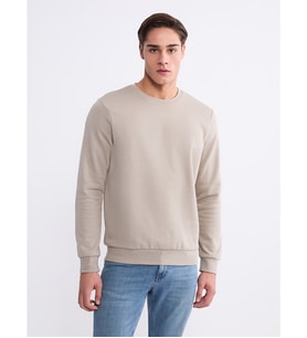 LCWAIKIKI Basic Bej Bisiklet Yaka Erkek Kalın Sweatshirt