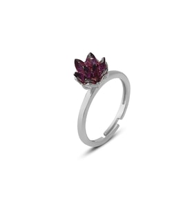 925 ayar gümüş, Ametist taşlı Rodyum kaplama ayarlanabilir Lotus Çiçeği Yüzük (STD)