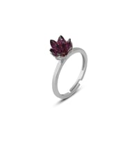 925 ayar gümüş, Ametist taşlı Rodyum kaplama ayarlanabilir Lotus Çiçeği Yüzük (STD)