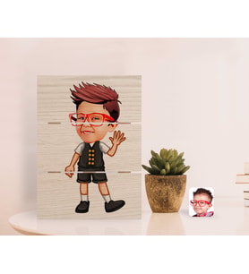 BK Gift Kişiye Özel Erkek Çocuk Karikatürlü Otantik Masaüstü Ahşap Palet Çerçeve-2 (Beyaz)