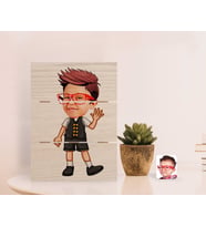 BK Gift Kişiye Özel Erkek Çocuk Karikatürlü Otantik Masaüstü Ahşap Palet Çerçeve-2 (Beyaz)