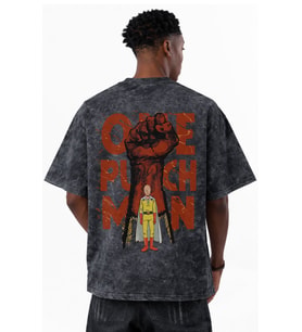 One Punch Man Anime Baskılı Unisex Oversize Eskitme Yıkamalı Tişört