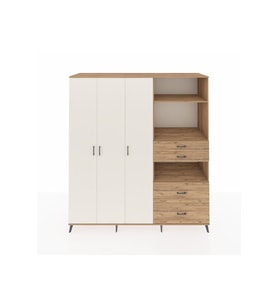 Kronos Dolap 12 Raflı 4 Çekmeceli Tek Askılı 220x59x243 Çam-Aytaşı/Çam