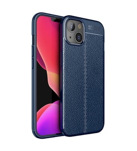 Apple iPhone 14 Plus Kılıf Deri Görünümlü Slim Silikon (Lacivert)